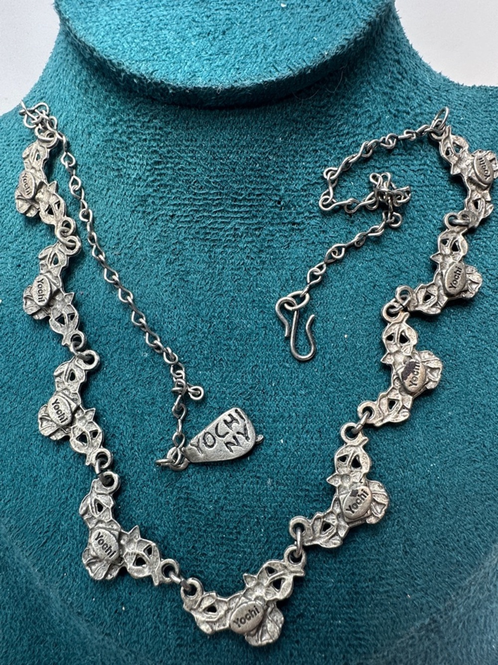 Yochi NY Victorian Style Floral Link Necklace with Pink Swarovski Accents